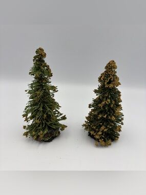 Vintage Christmas German Green Bottle Brush Trees Lot Of  Two 5” Tall